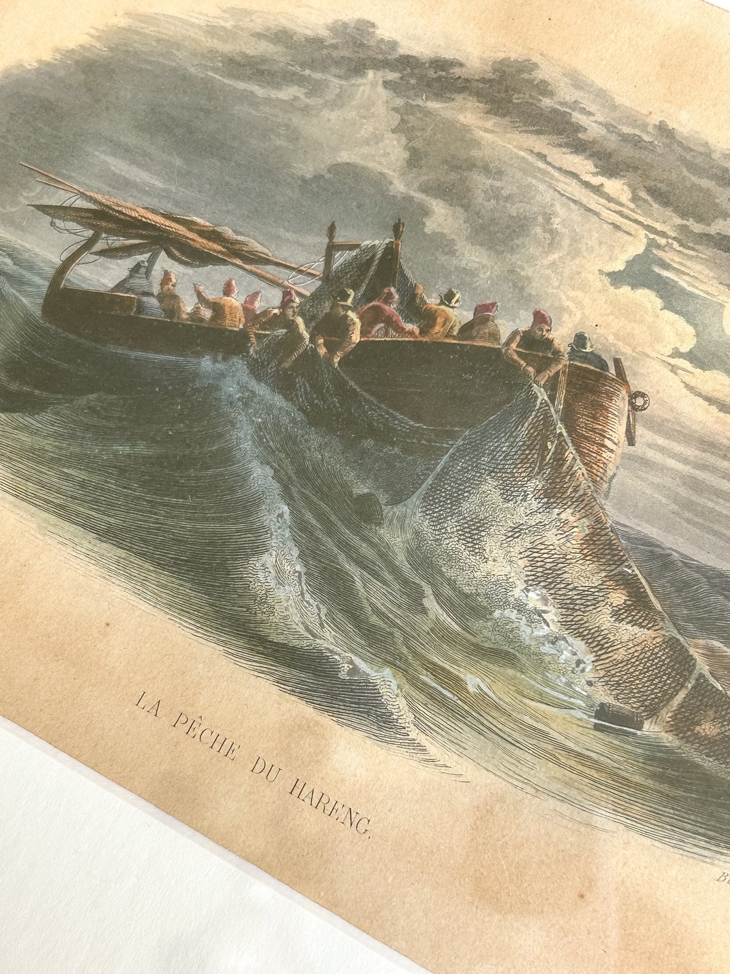 Antique Framed French Engraving – “La Pêche du Hareng,” c. 1880s