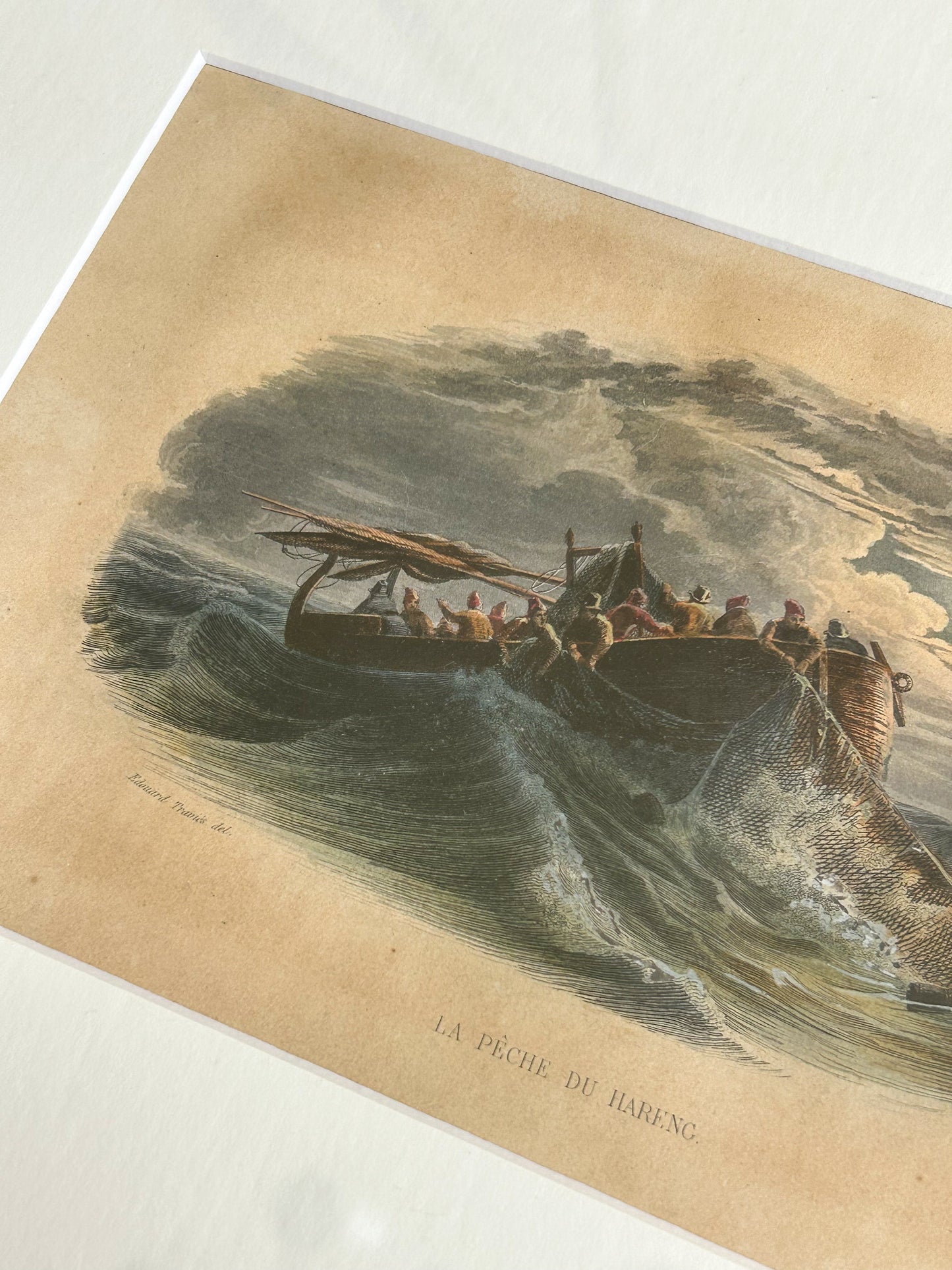 Antique Framed French Engraving – “La Pêche du Hareng,” c. 1880s