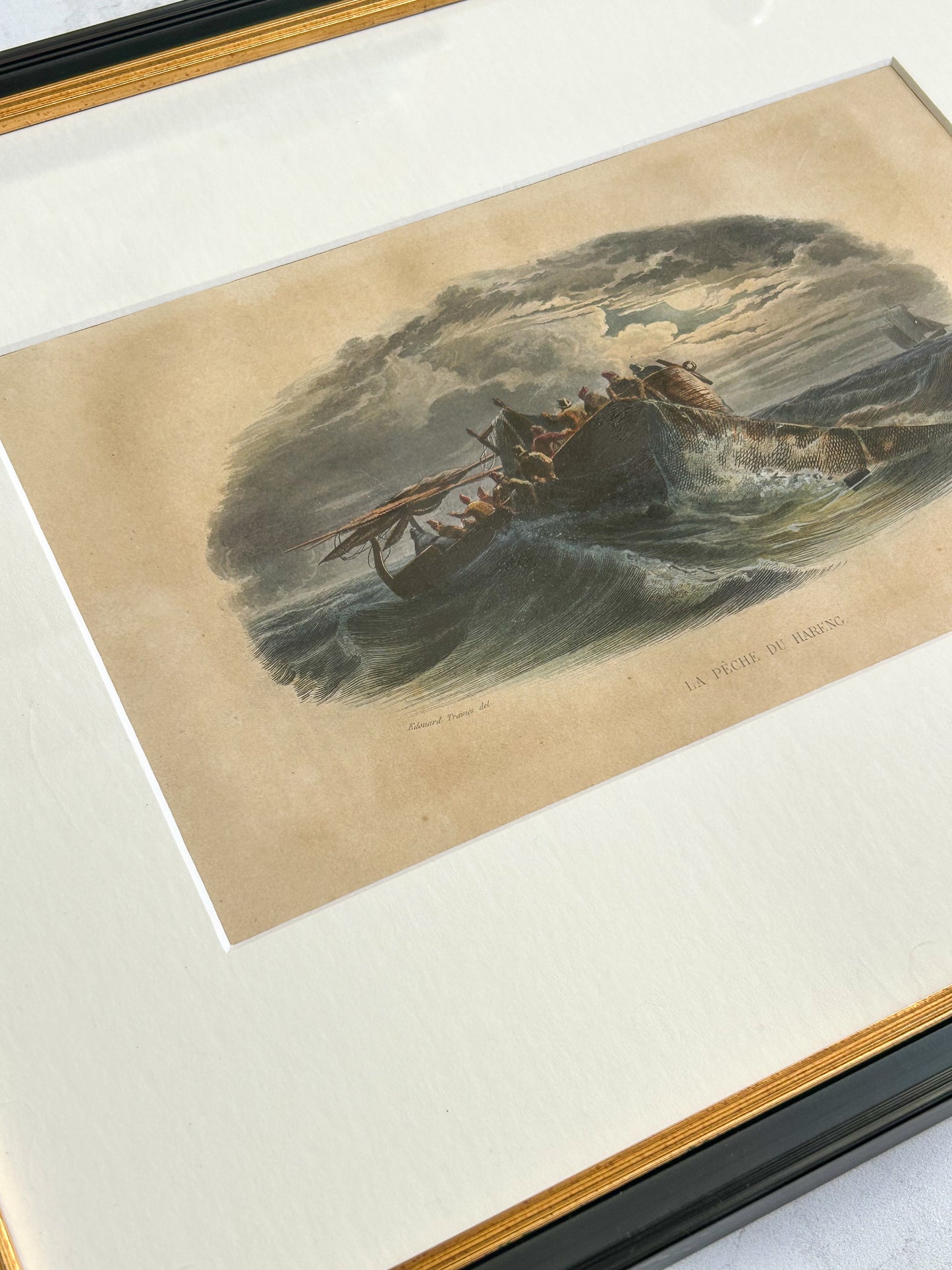 Antique Framed French Engraving – “La Pêche du Hareng,” c. 1880s