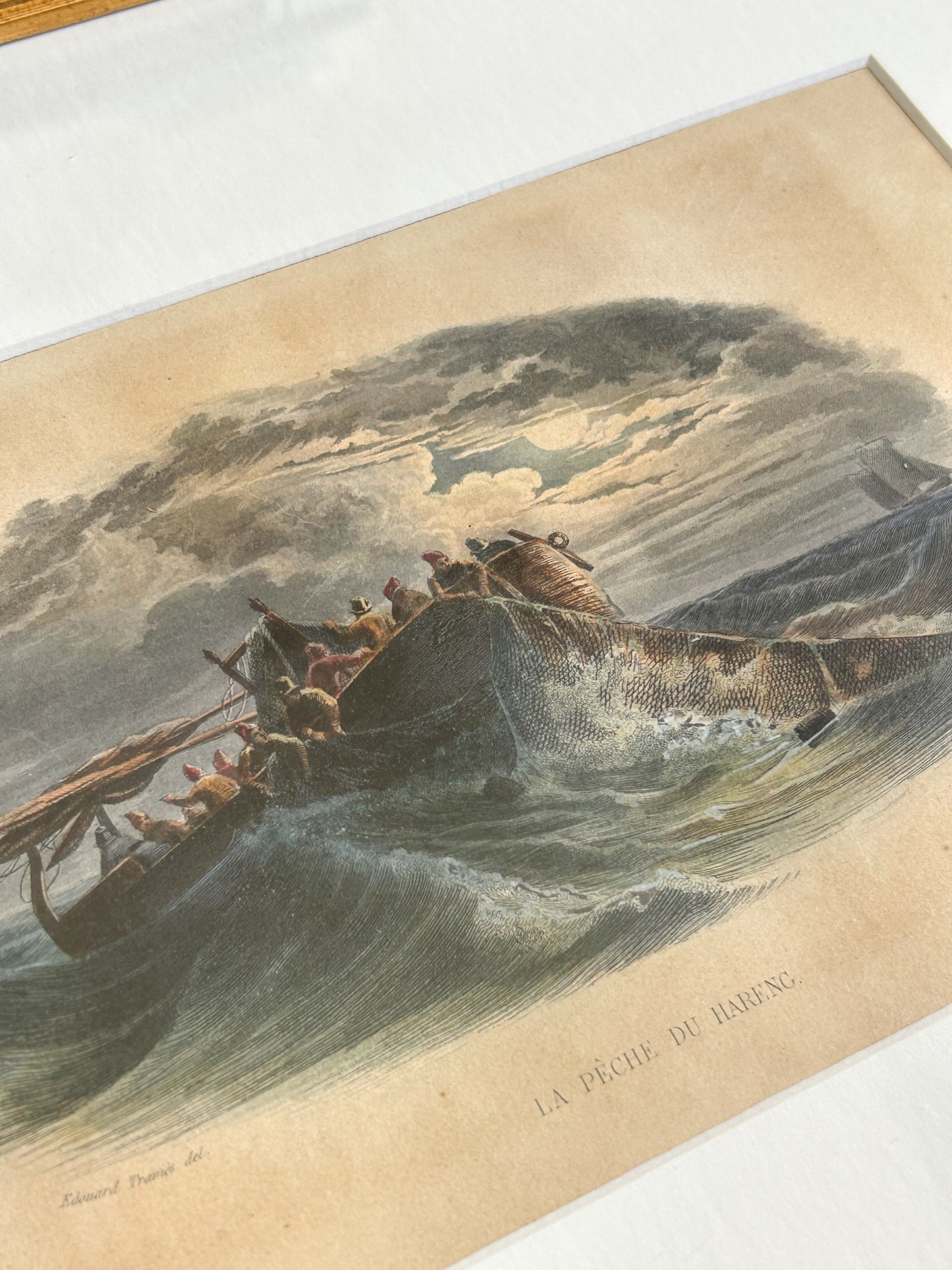 Antique Framed French Engraving – “La Pêche du Hareng,” c. 1880s