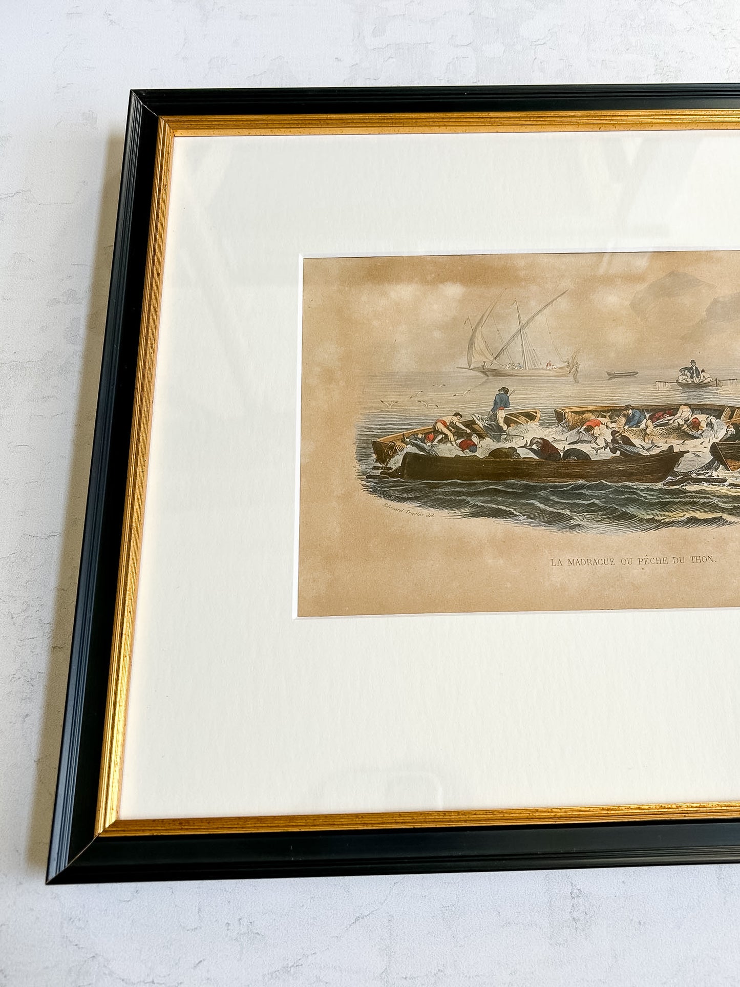 Antique Framed French Maritime Engraving – “La Madrague ou Pêche du Thon,” Circa 1880