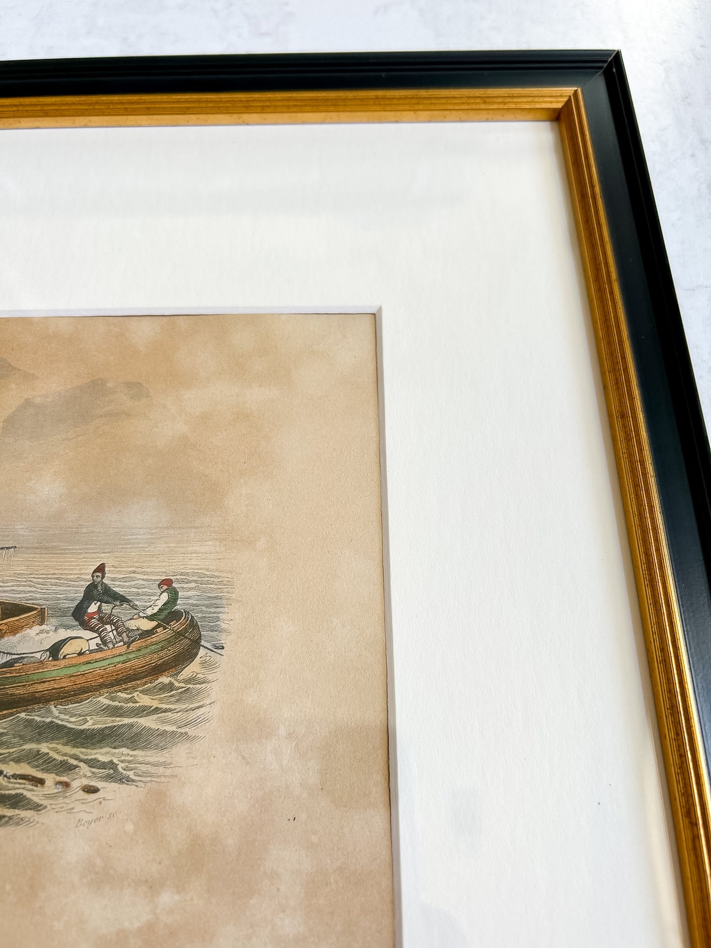 Antique Framed French Maritime Engraving – “La Madrague ou Pêche du Thon,” Circa 1880