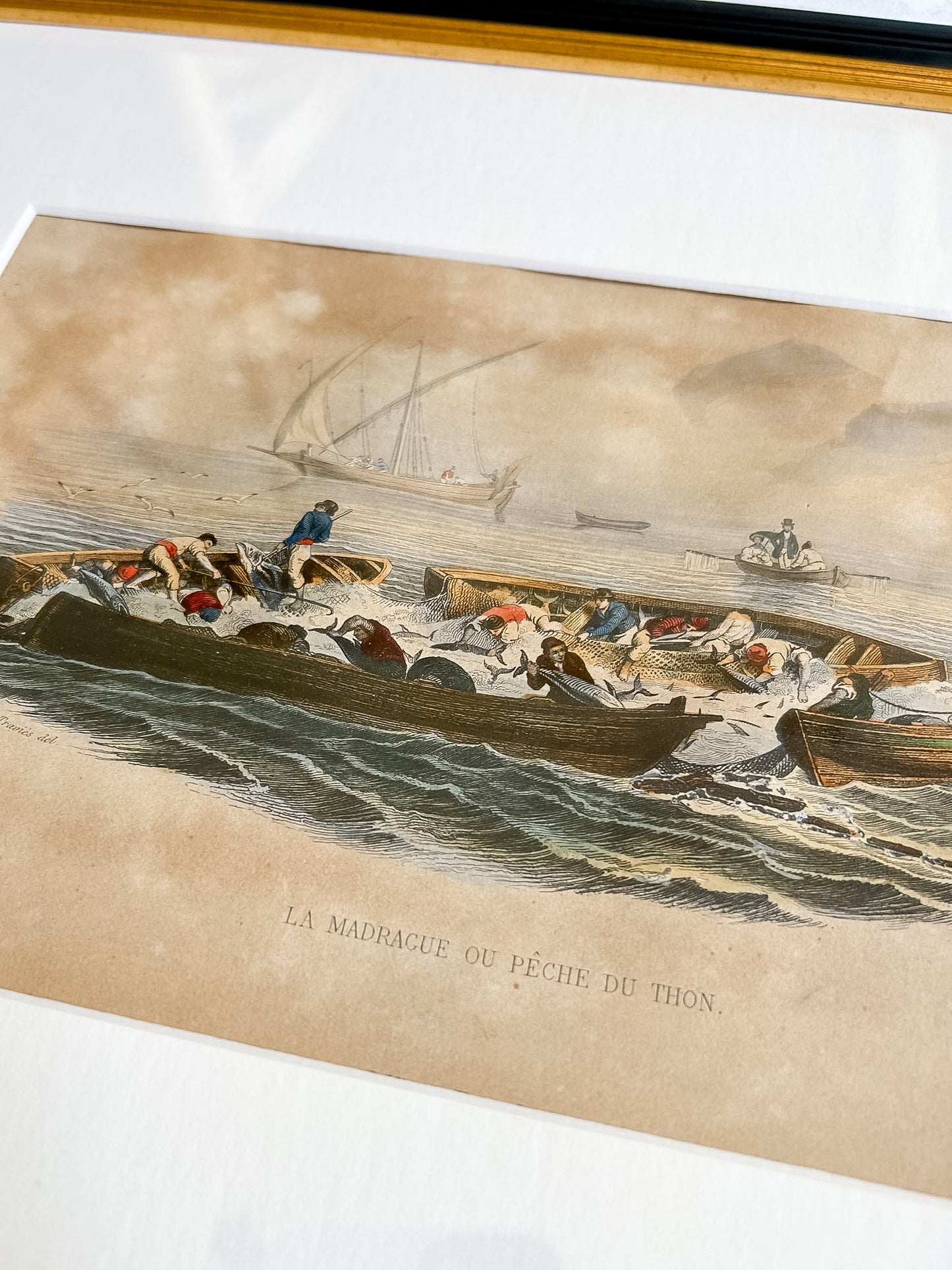 Antique Framed French Maritime Engraving – “La Madrague ou Pêche du Thon,” Circa 1880
