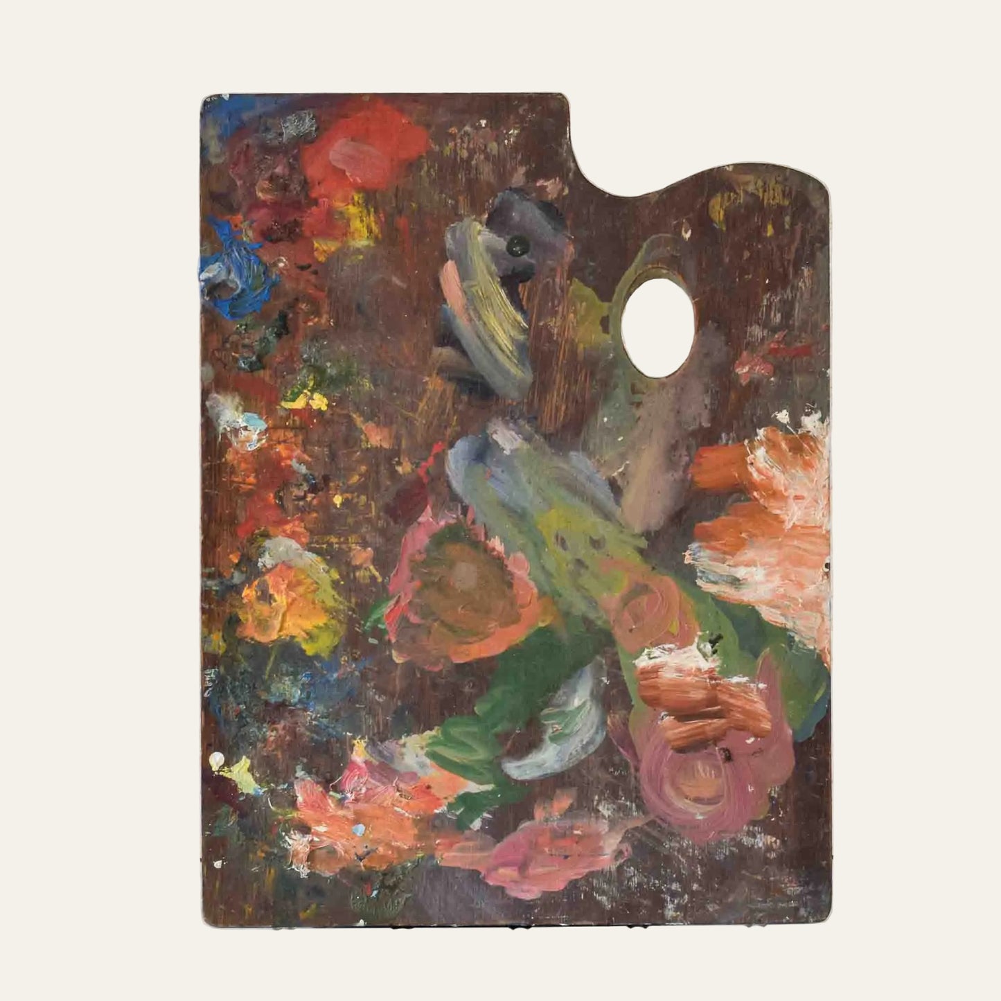 Artistic depiction of a figure with flowers on an artist's palette