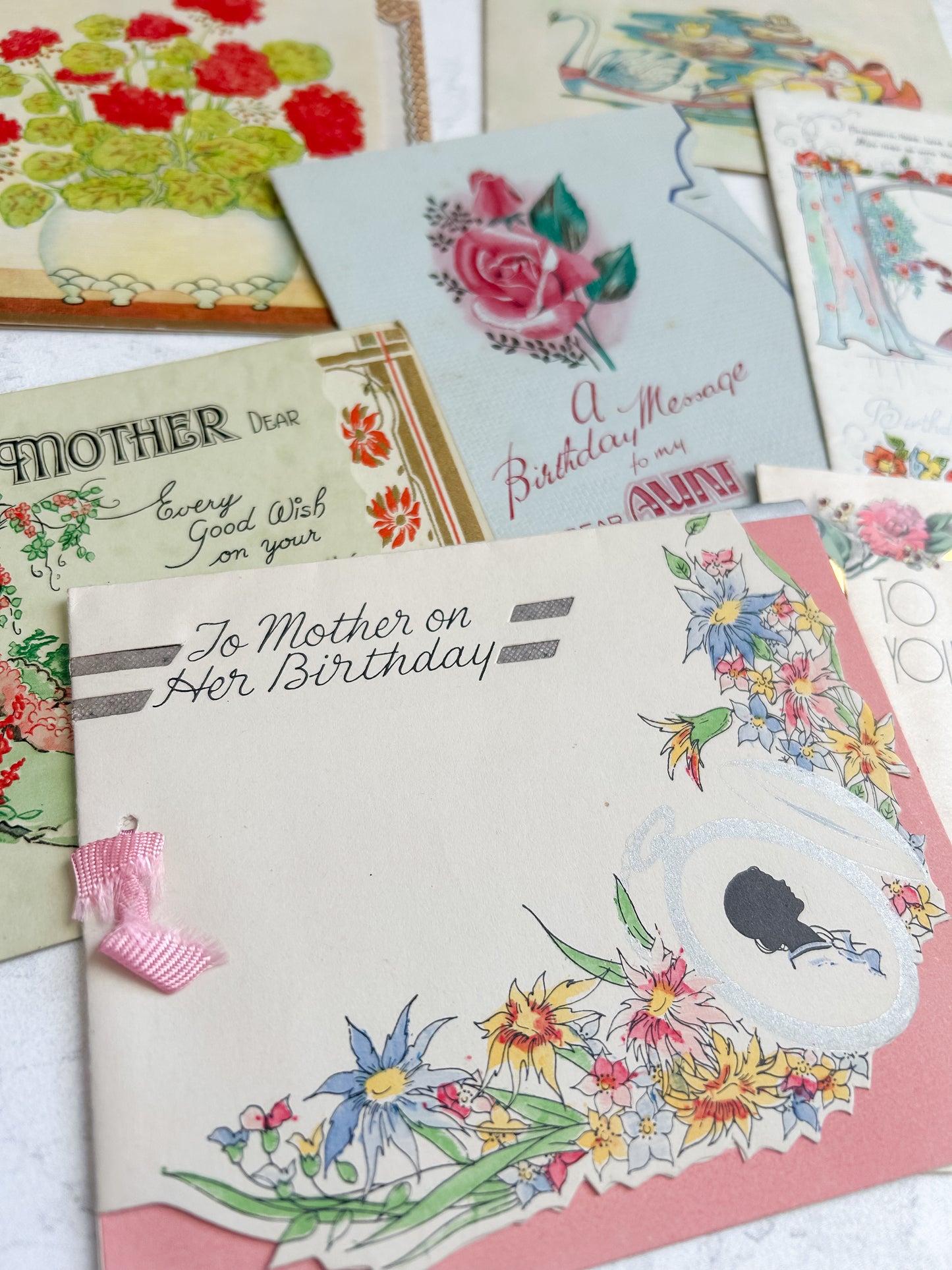 Set of 7 Antique English Greeting Cards