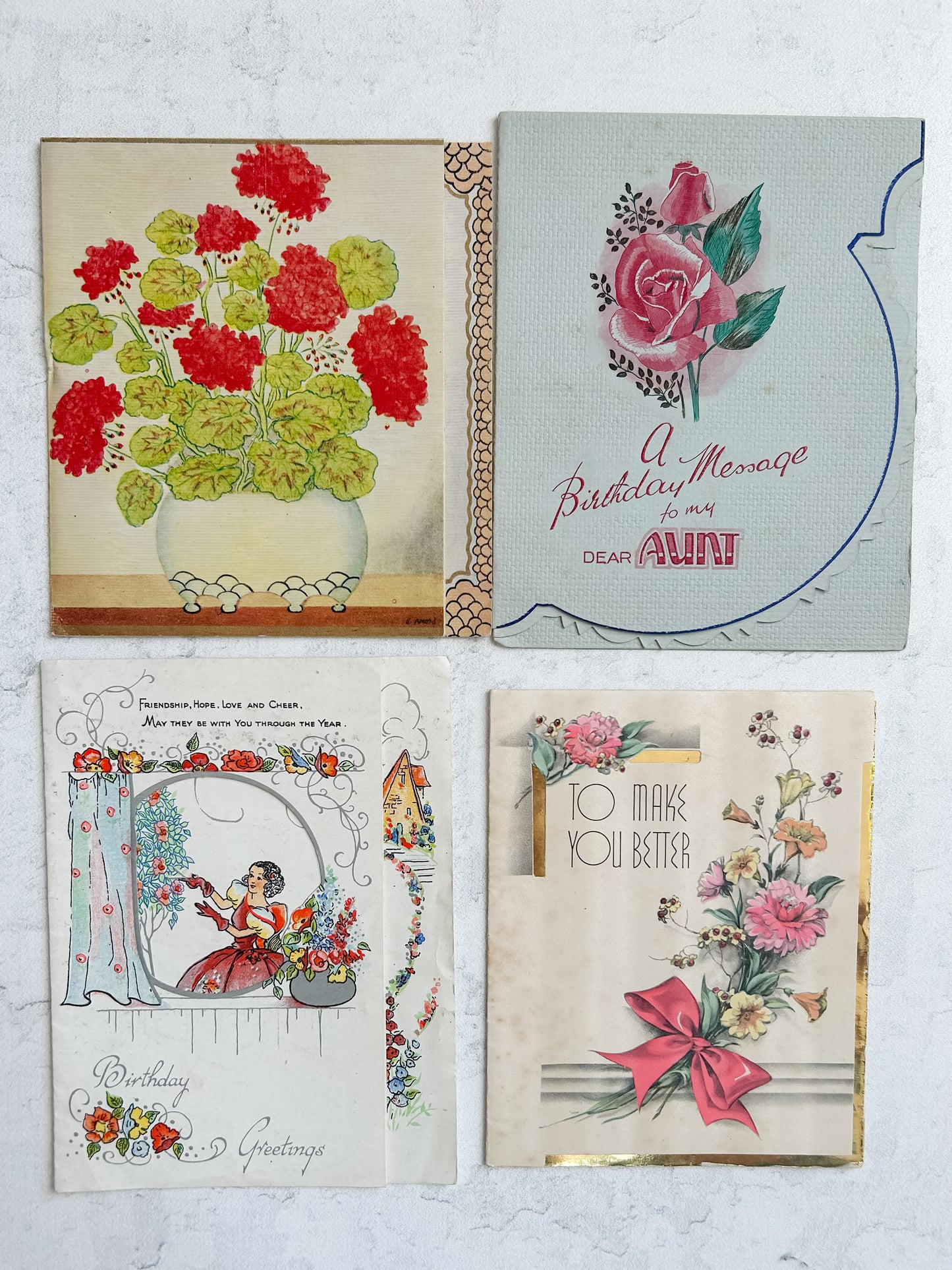 Set of 7 Antique English Greeting Cards