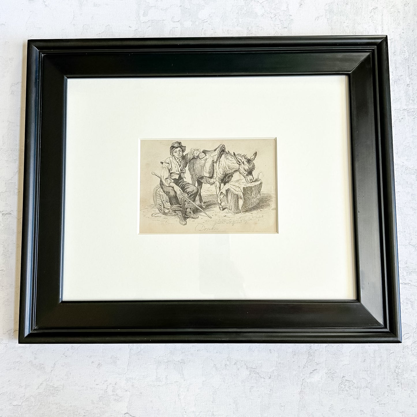 Pair of Framed Antique English Engravings, “Donkey” & “Bird Fancier” – Signed Jos. Fussell, Early 19th Century