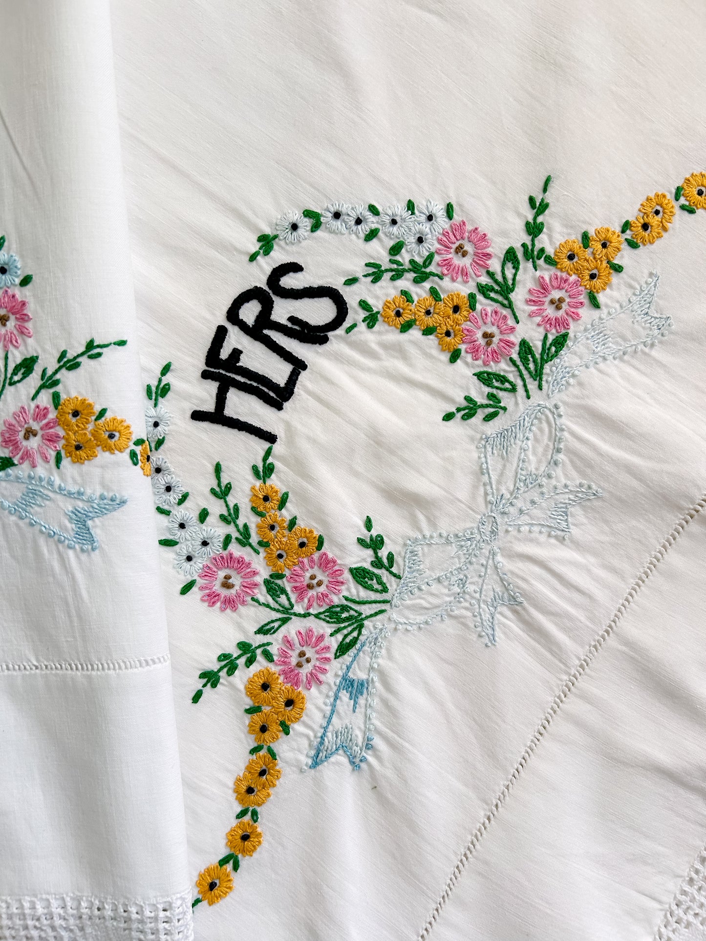 Vintage His & Hers Embroidered Pillowcase Set