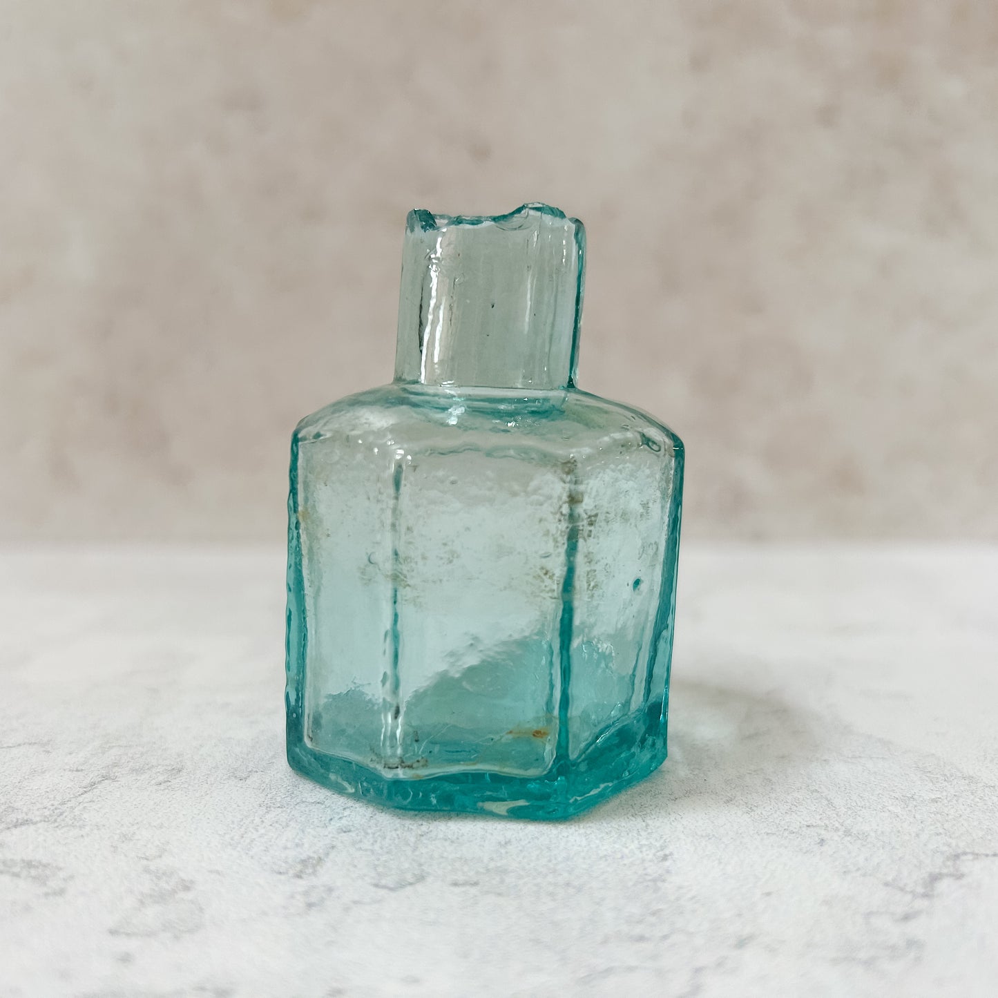 Pair Antique English Teal Glass Burst Top Inkwells