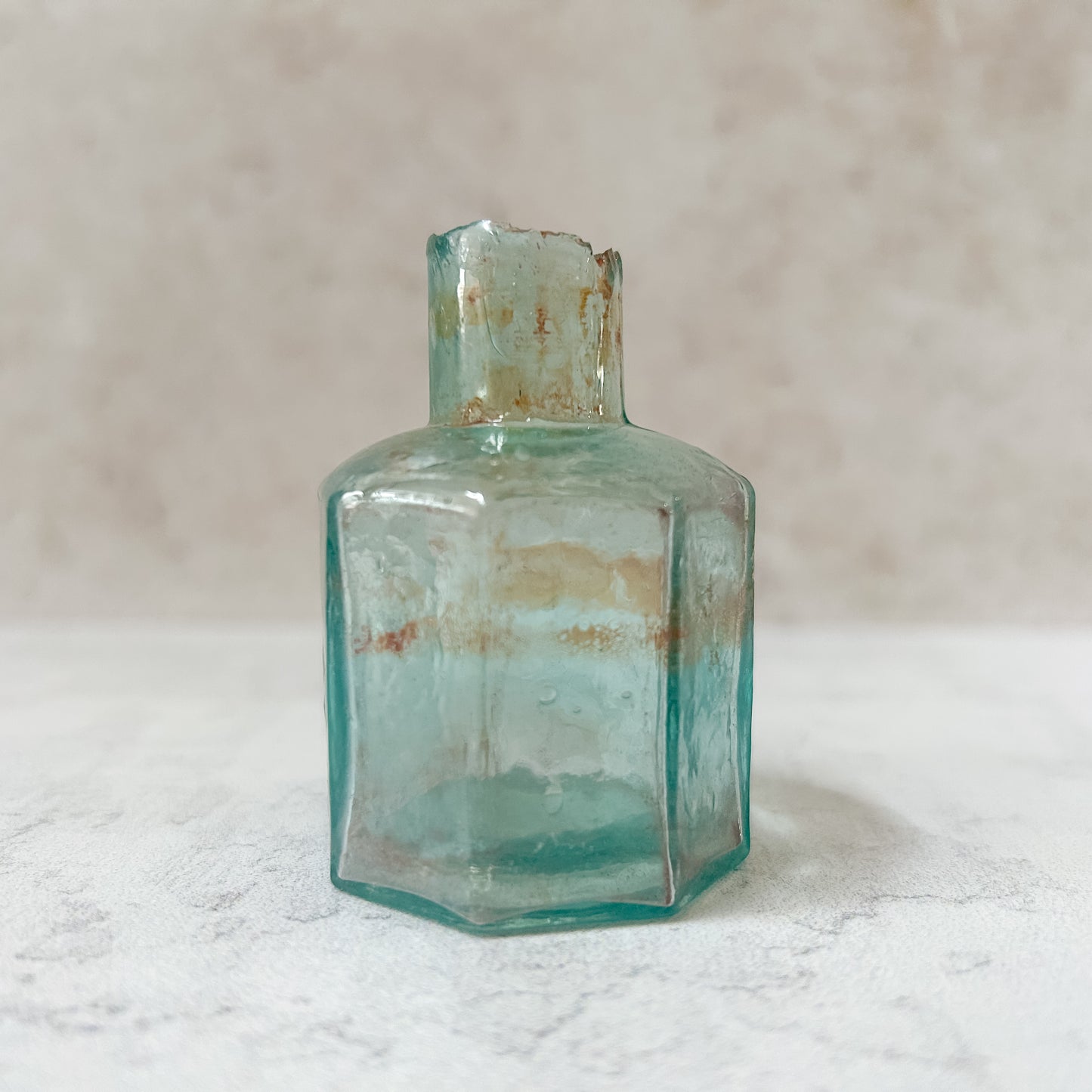 Pair Antique English Teal Glass Burst Top Inkwells