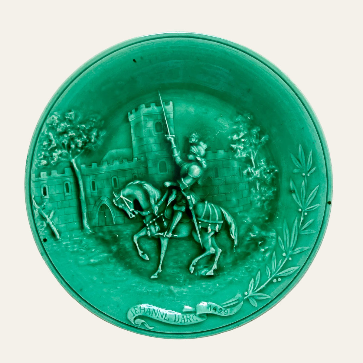 Antique French Joan of Arc Majolica Plate