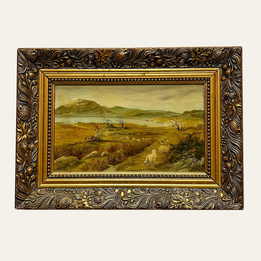 Vintage Oil on Board, English Pastoral Scene with Sheep