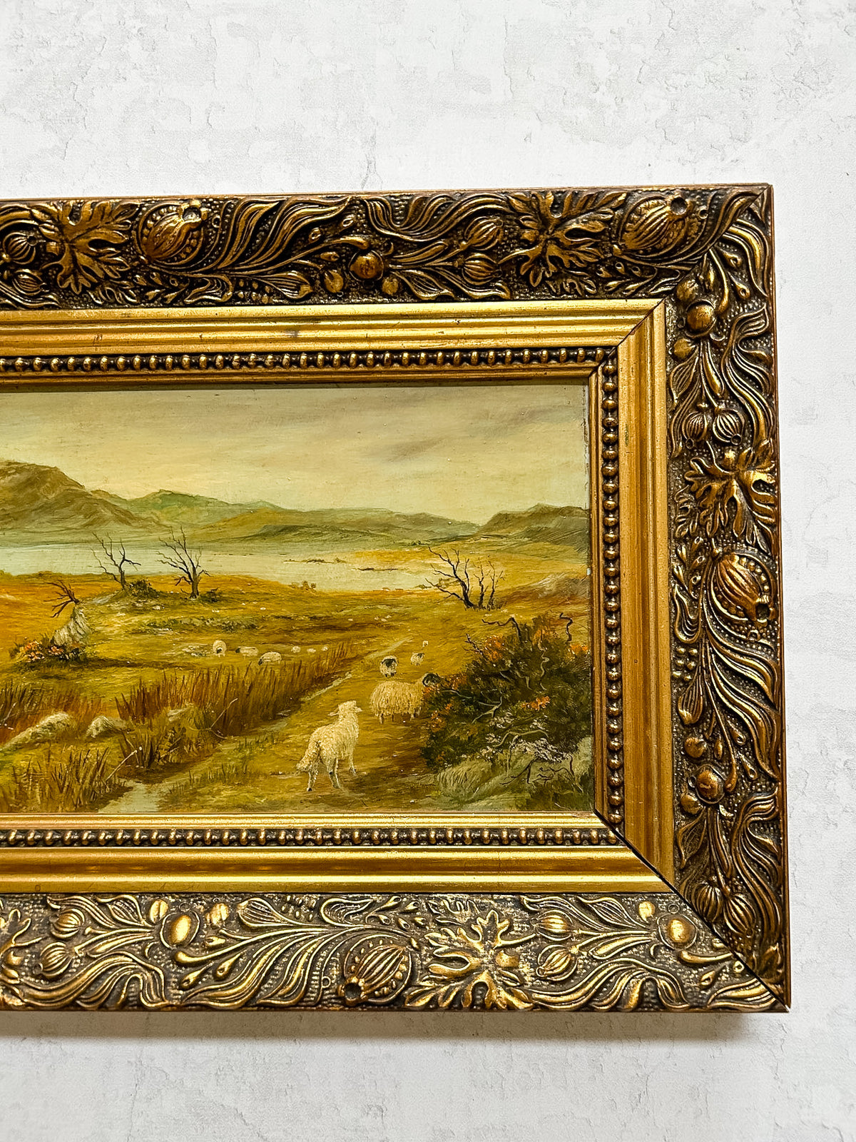 Vintage Oil on Board, English Pastoral Scene with Sheep