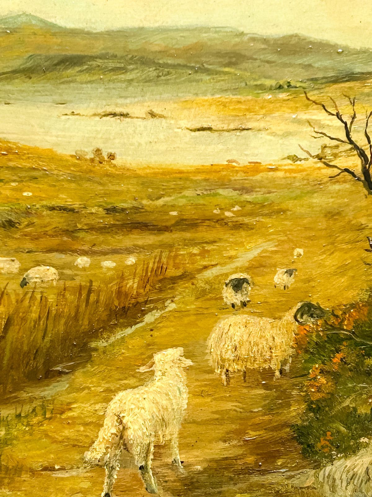 Vintage Oil on Board, English Pastoral Scene with Sheep