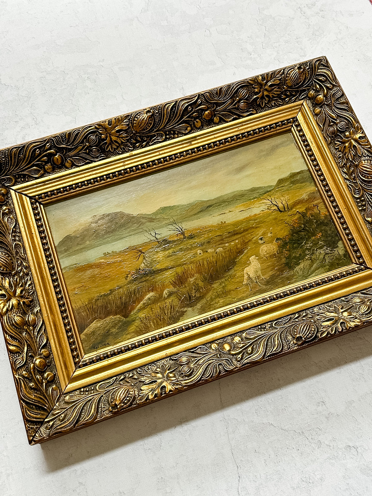Vintage Oil on Board, English Pastoral Scene with Sheep