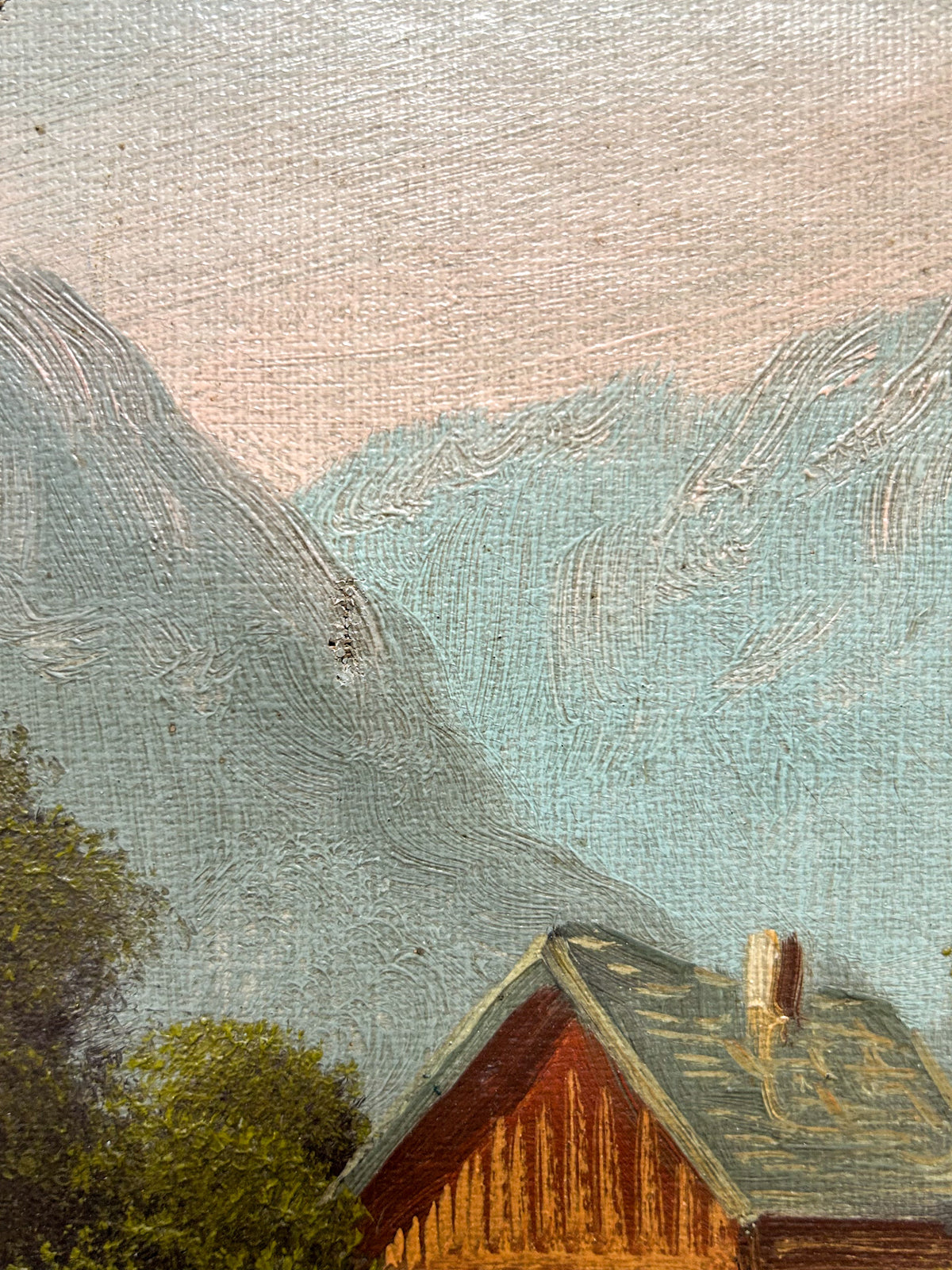 Vintage Signed Alpine Lake Landscape Oil on Canvas