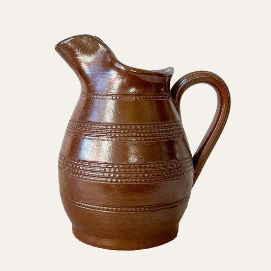 Vintage French Brown Stoneware Pitcher 6.5"