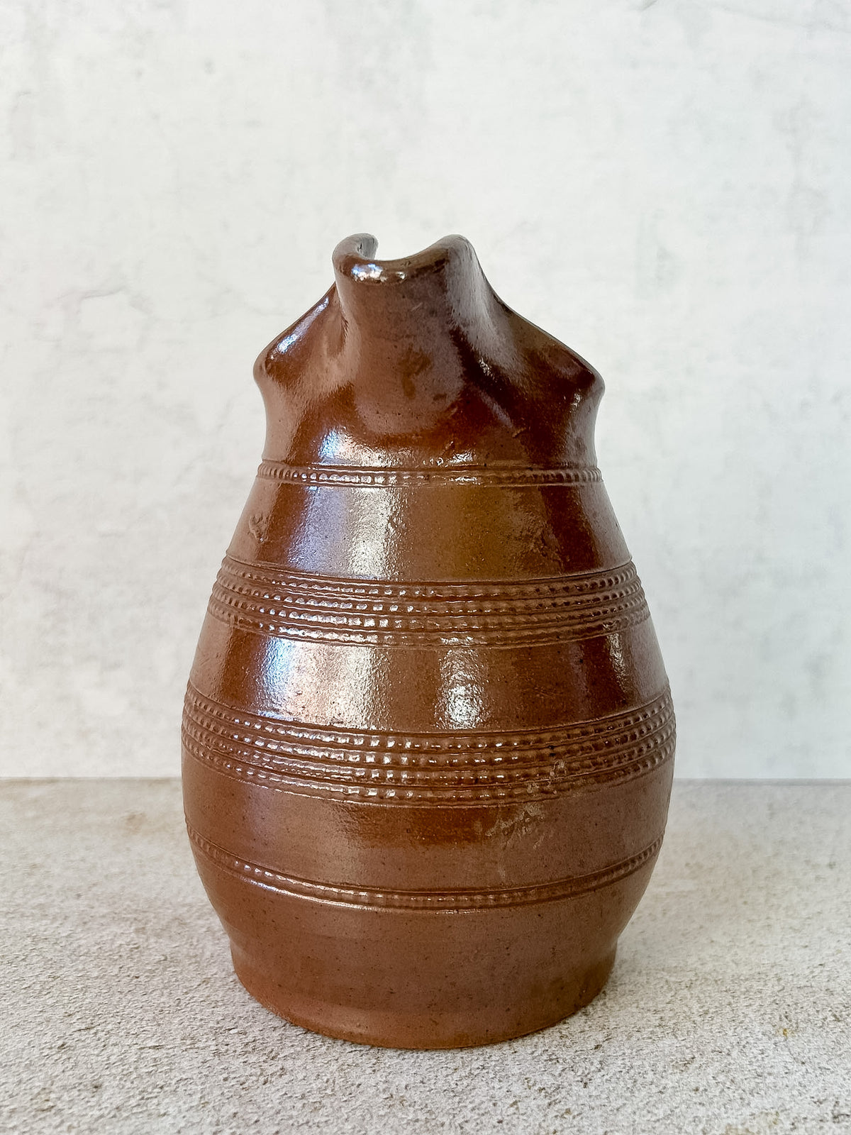 Vintage French Brown Stoneware Pitcher 6.5"