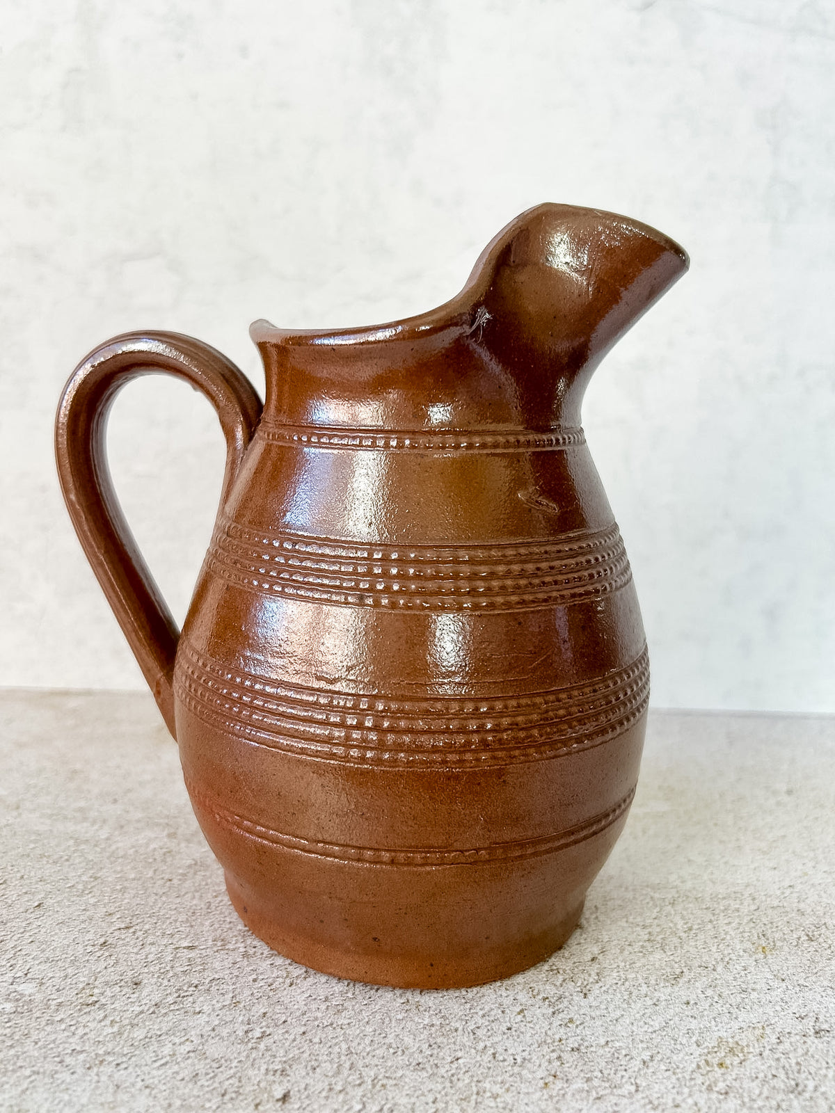 Vintage French Brown Stoneware Pitcher 6.5"