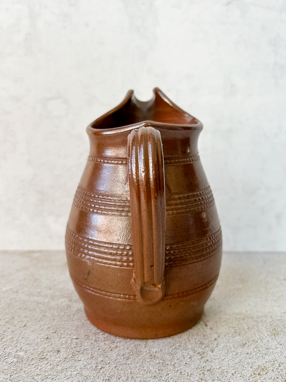 Vintage French Brown Stoneware Pitcher 6.5"