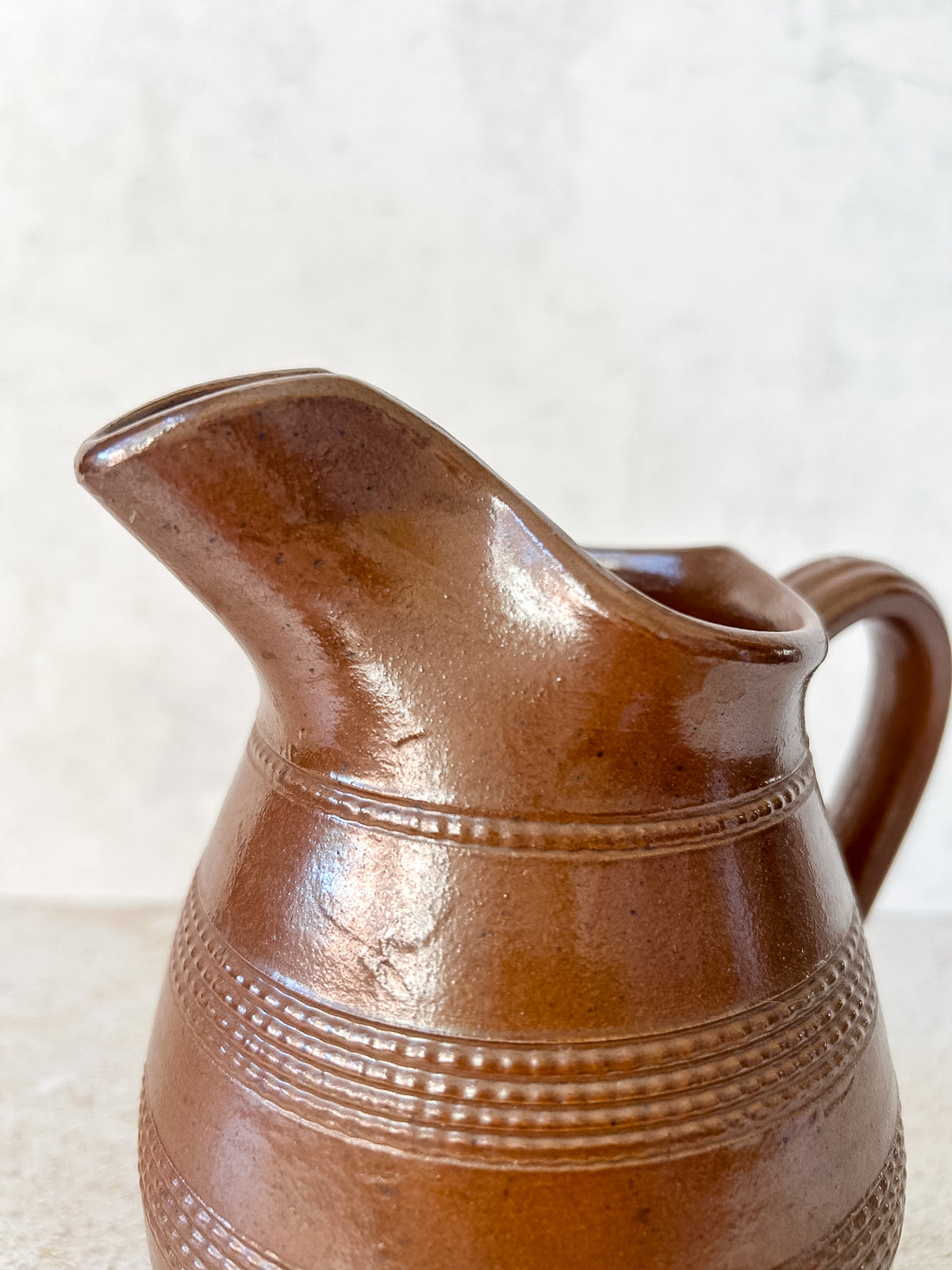 Vintage French Brown Stoneware Pitcher 6.5"