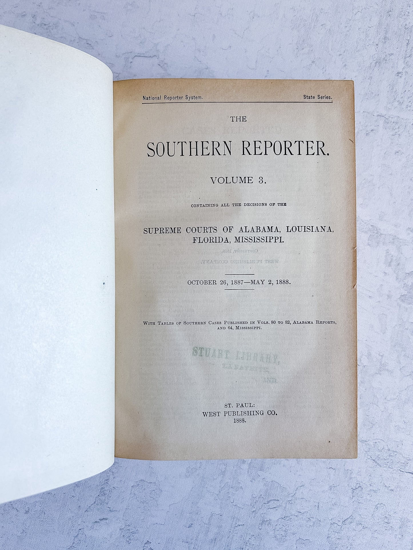 1888 Southern Reporter Law Book