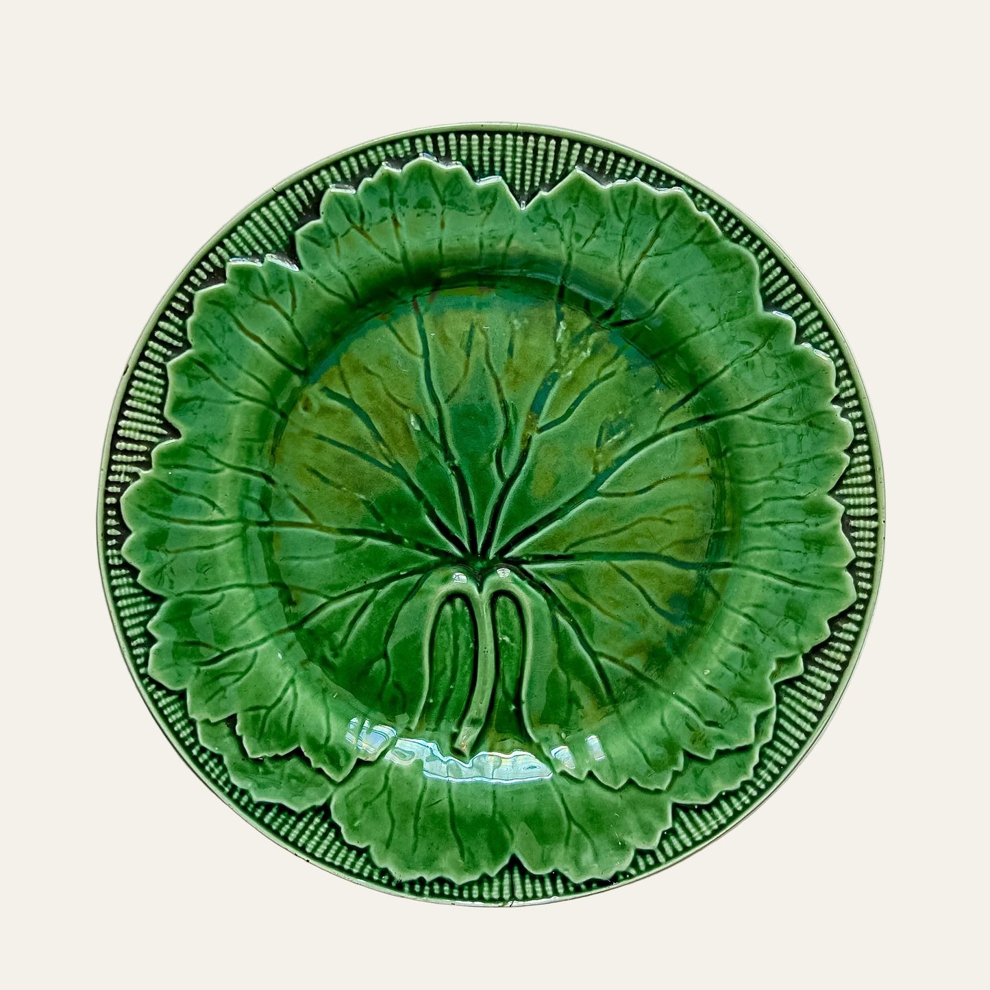 Antique Green Majolica Leaf Plate