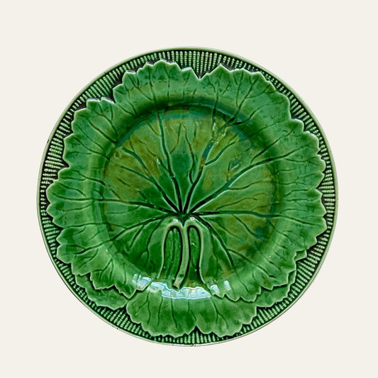 Antique Green Majolica Leaf Plate