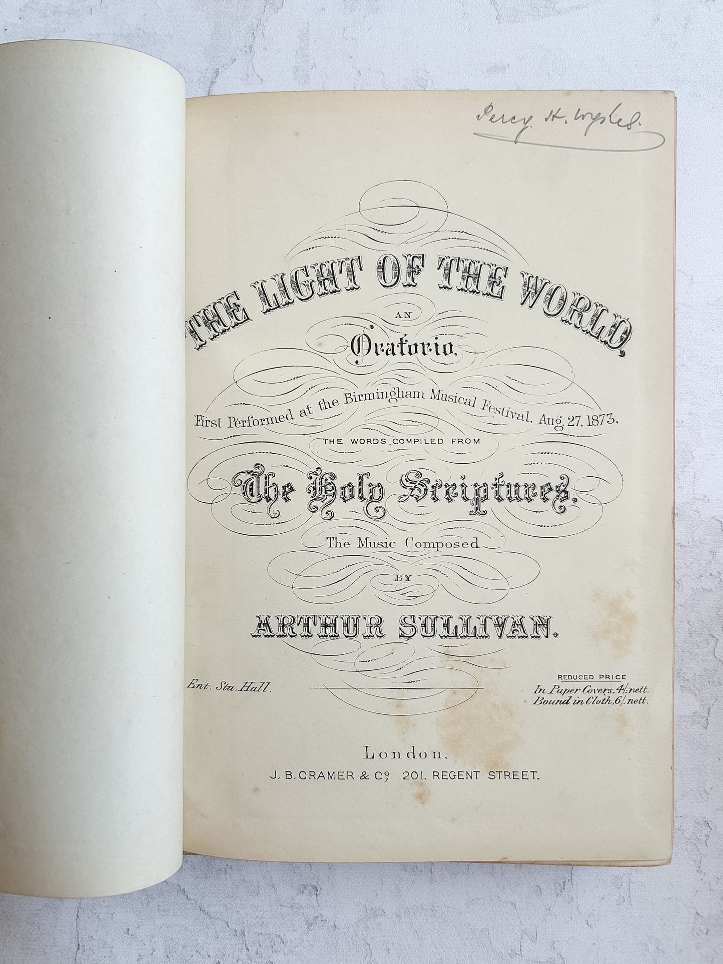 Antique Arthur Sullivan The Light of the World Music Folio | c.1873–1875