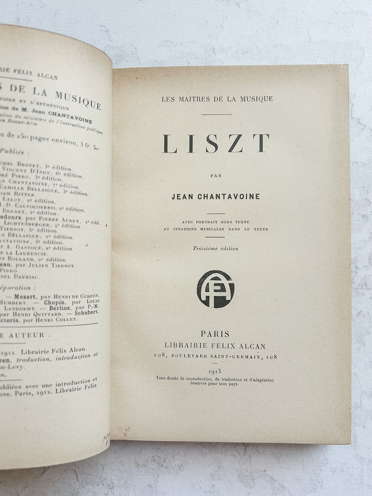 Antique French 1913 “Liszt” Music Biography by Jean Chantavoine
