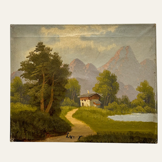 Vintage Signed Alpine Mountain Landscape Oil on Canvas