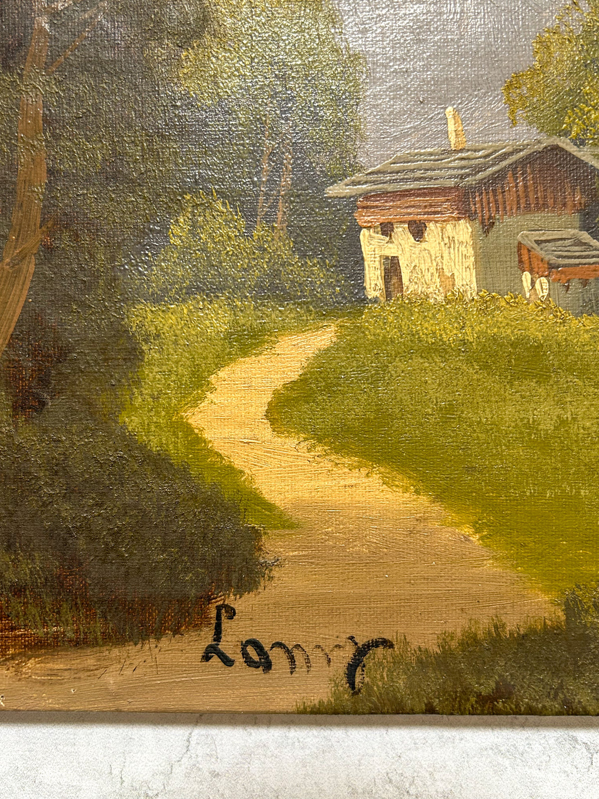 Vintage Signed Alpine Mountain Landscape Oil on Canvas