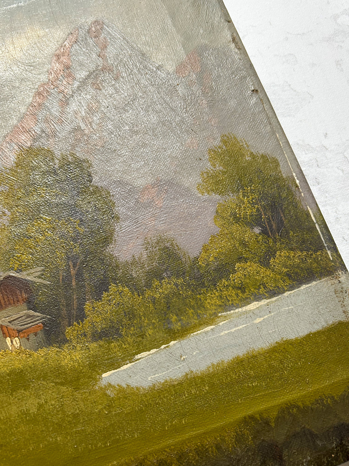 Vintage Signed Alpine Mountain Landscape Oil on Canvas