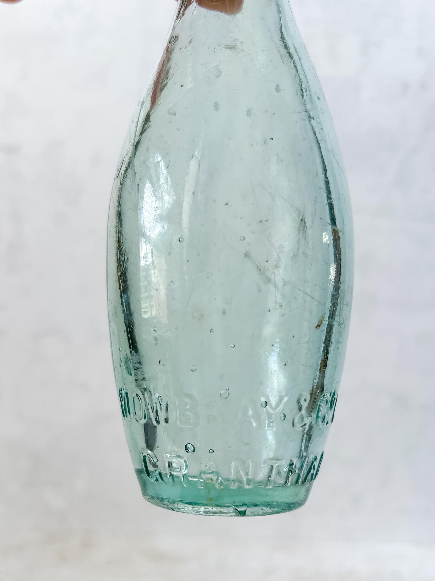 Antique Mowbray & Co. Embossed Aqua Glass Soda Bottle