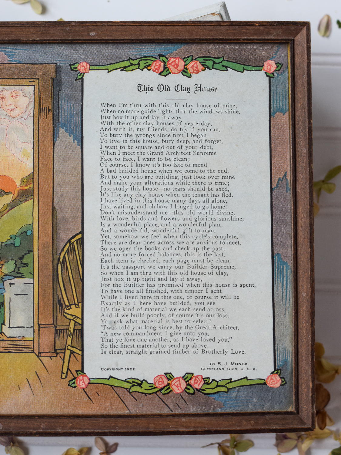 Antique "This Old Clay House" Framed Lithograph Print