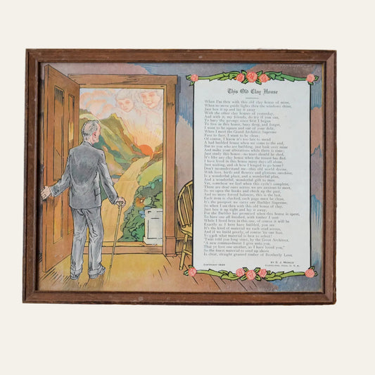 Antique "This Old Clay House" Framed Lithograph Print