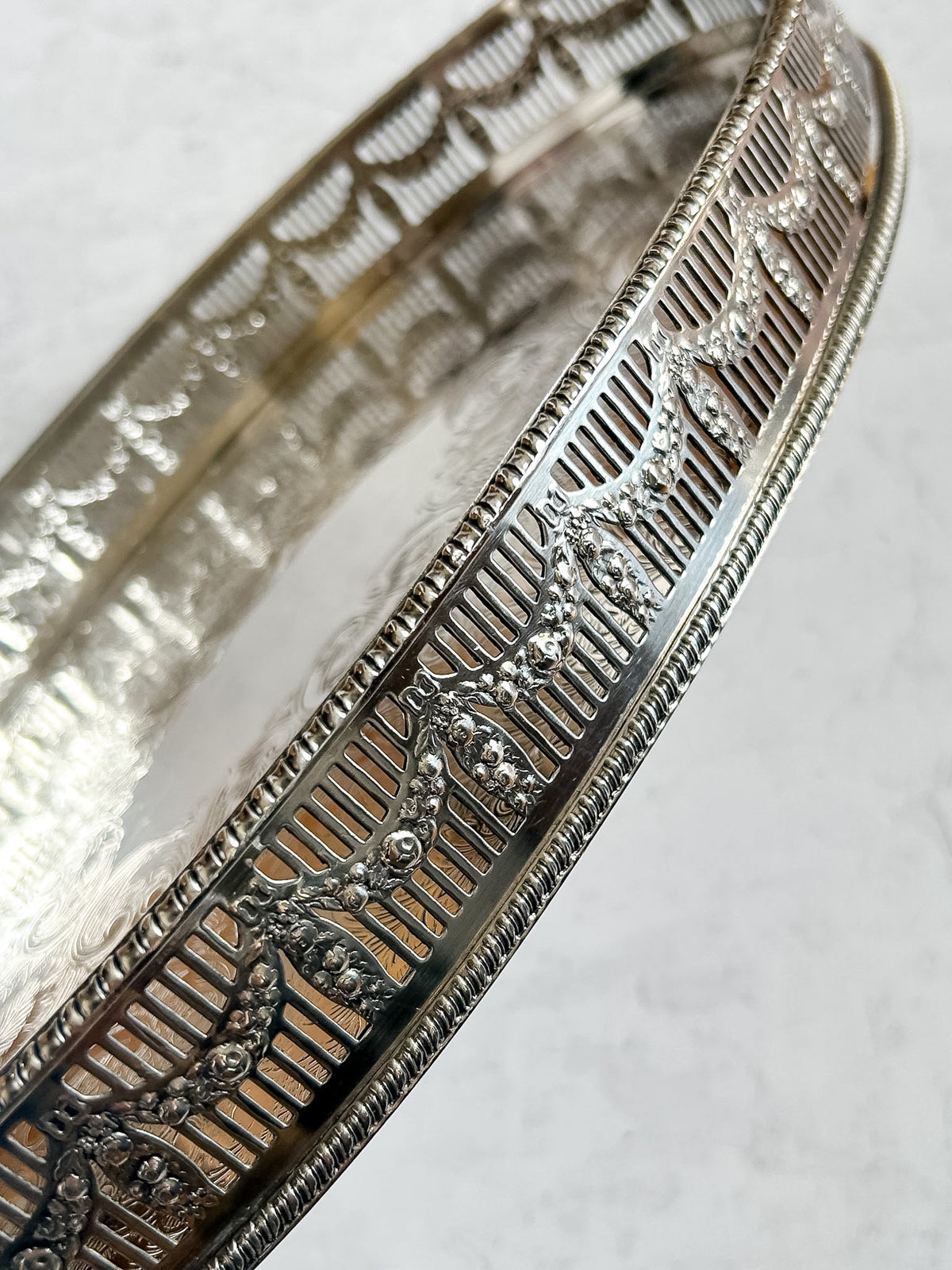 Vintage English Sheffield Silver Plate Oval Gallery Tray