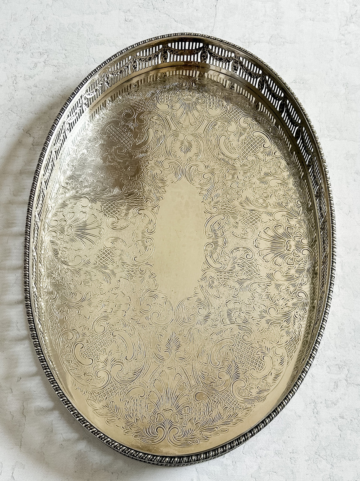 Vintage English Sheffield Silver Plate Oval Gallery Tray