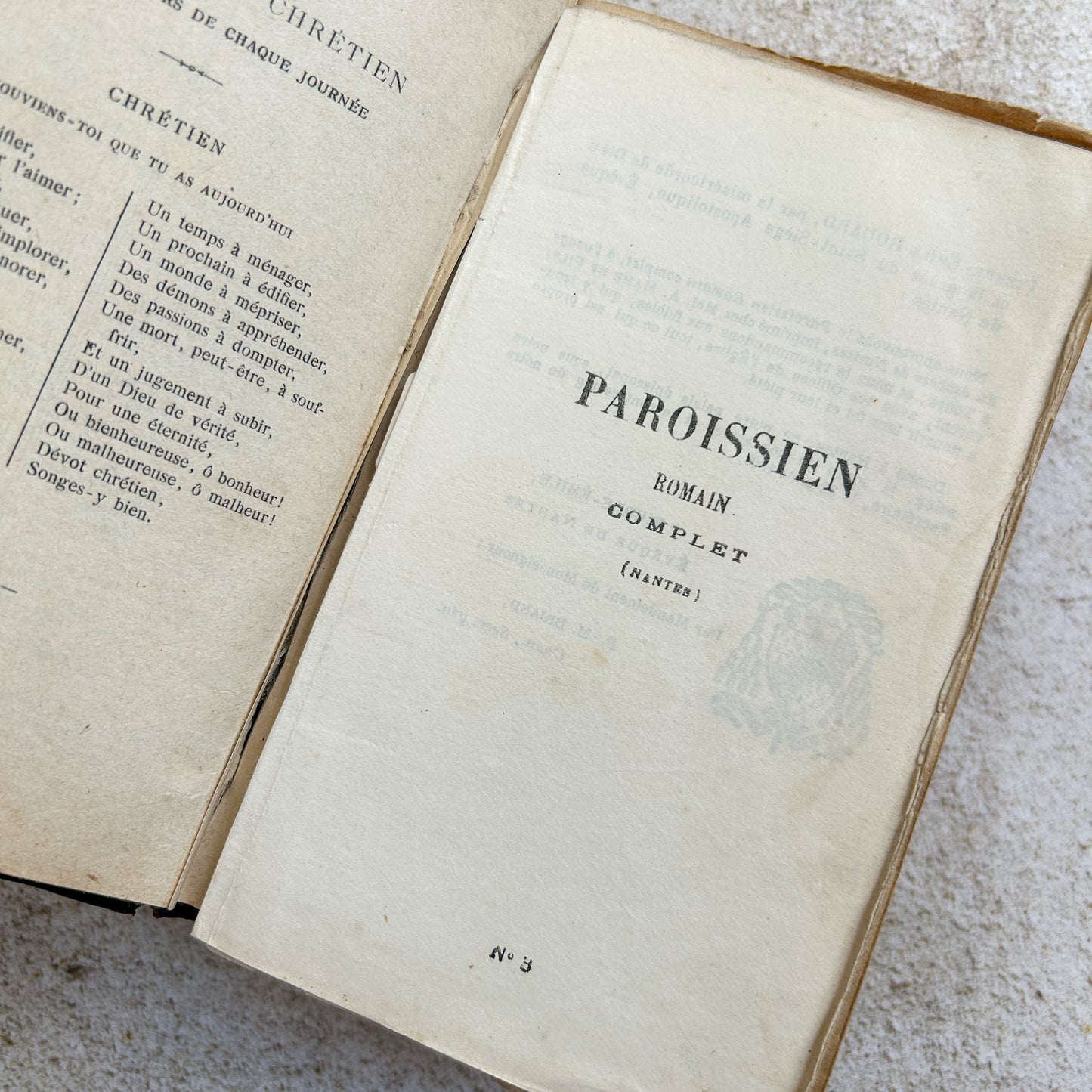 Antique Leather Bound French Paroissien Missal with Ephemera