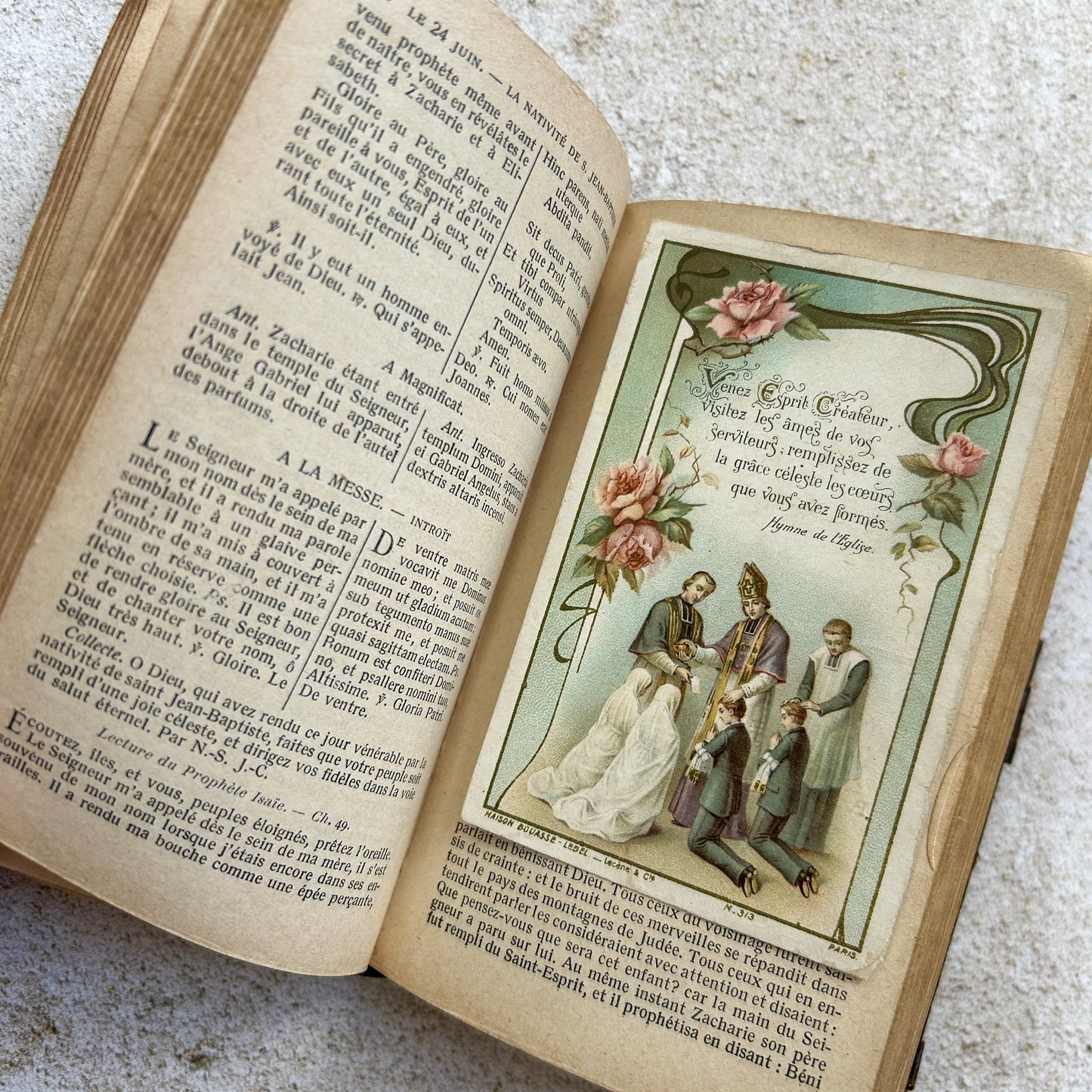 Antique Leather Bound French Paroissien Missal with Ephemera