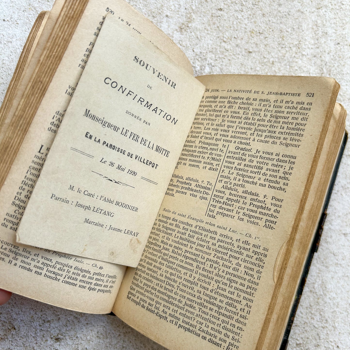 Antique Leather Bound French Paroissien Missal with Ephemera