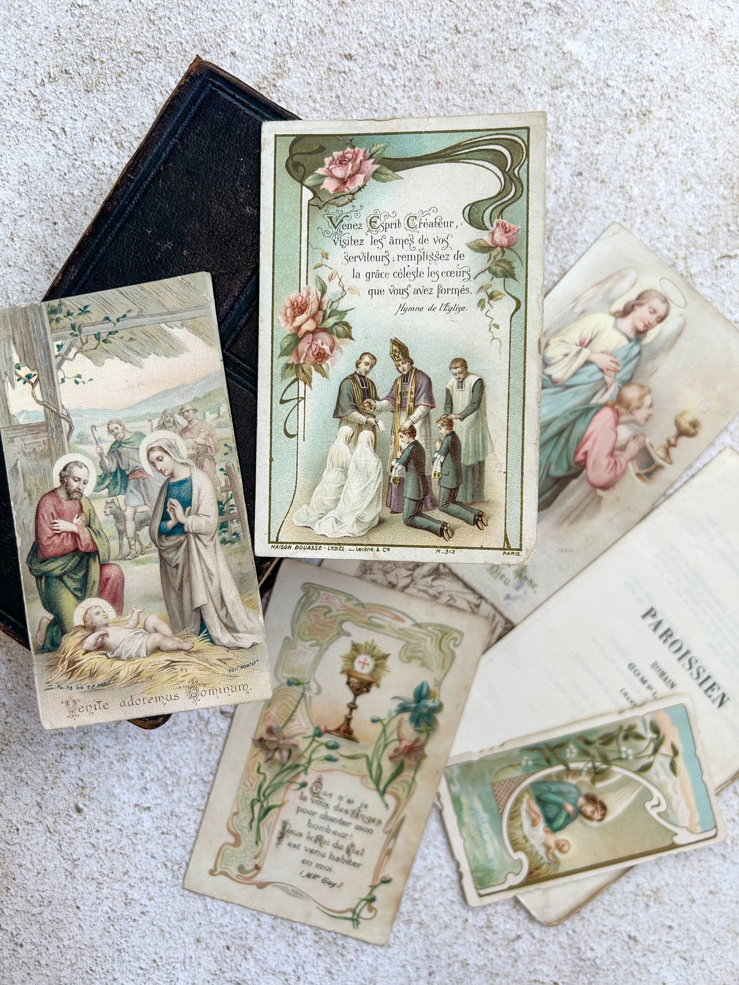 Antique Leather Bound French Paroissien Missal with Ephemera