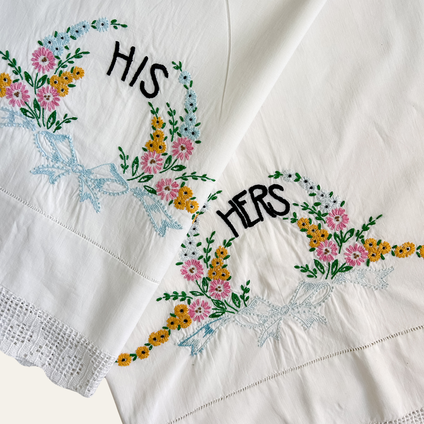 Vintage His & Hers Embroidered Pillowcase Set