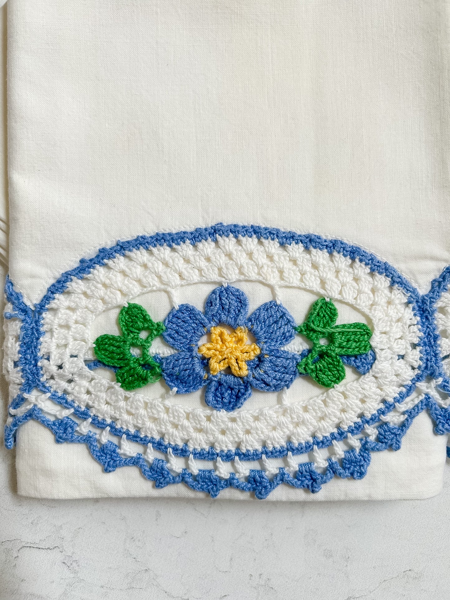 Vintage Pillowcase Set with Crocheted Floral Trim