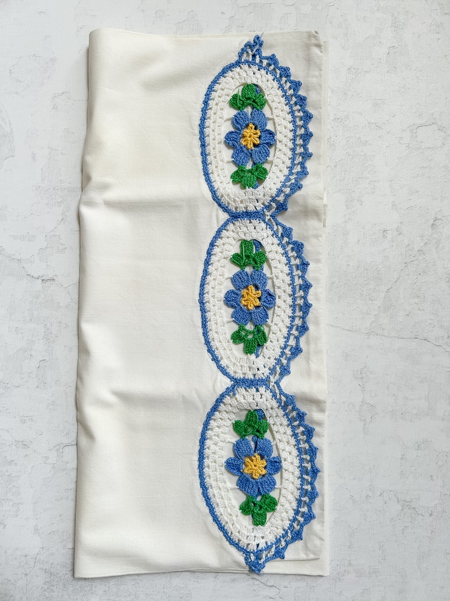 Vintage Pillowcase Set with Crocheted Floral Trim