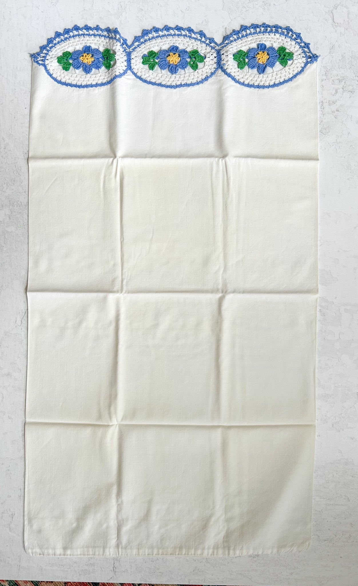 Vintage Pillowcase Set with Crocheted Floral Trim