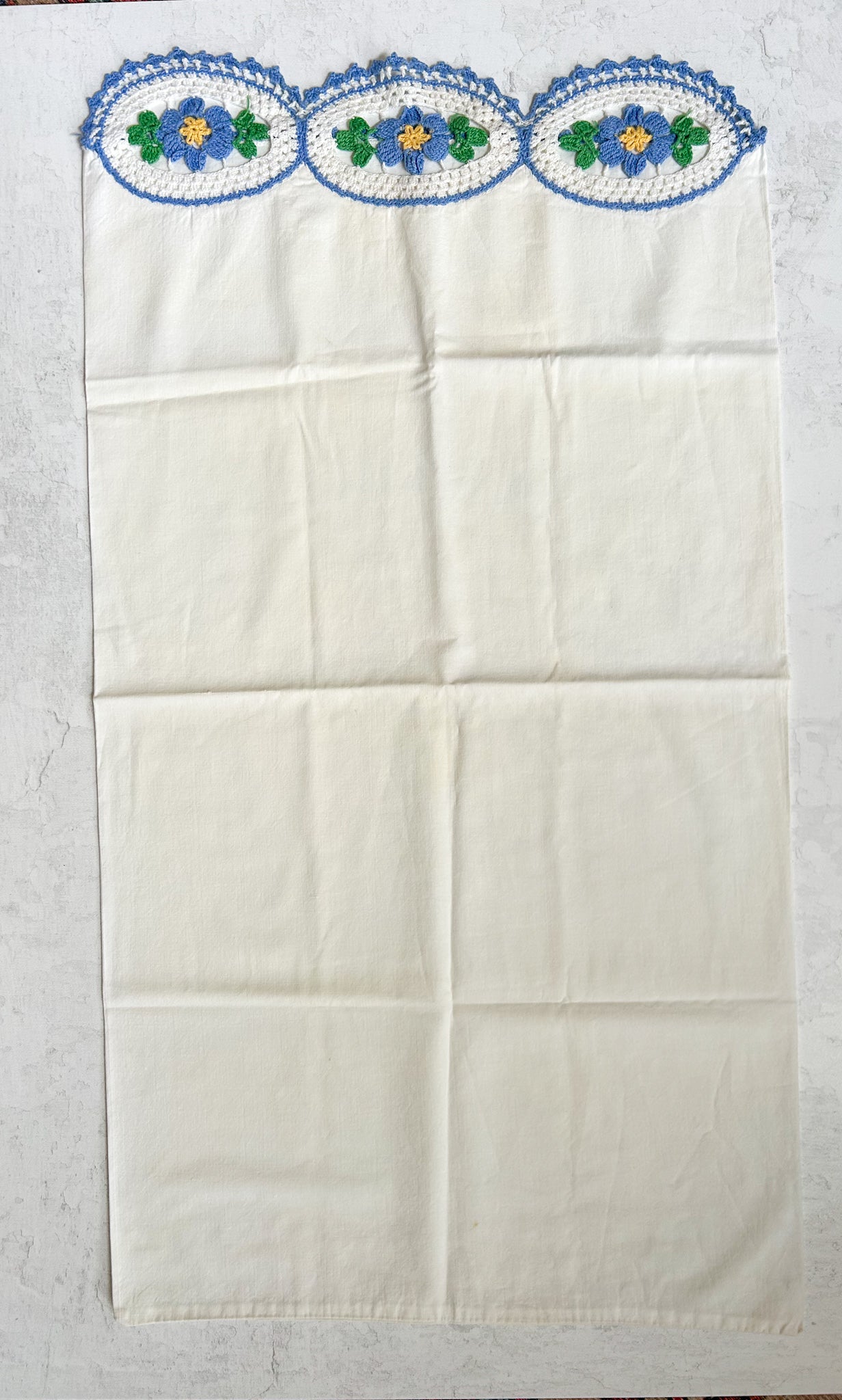 Vintage Pillowcase Set with Crocheted Floral Trim