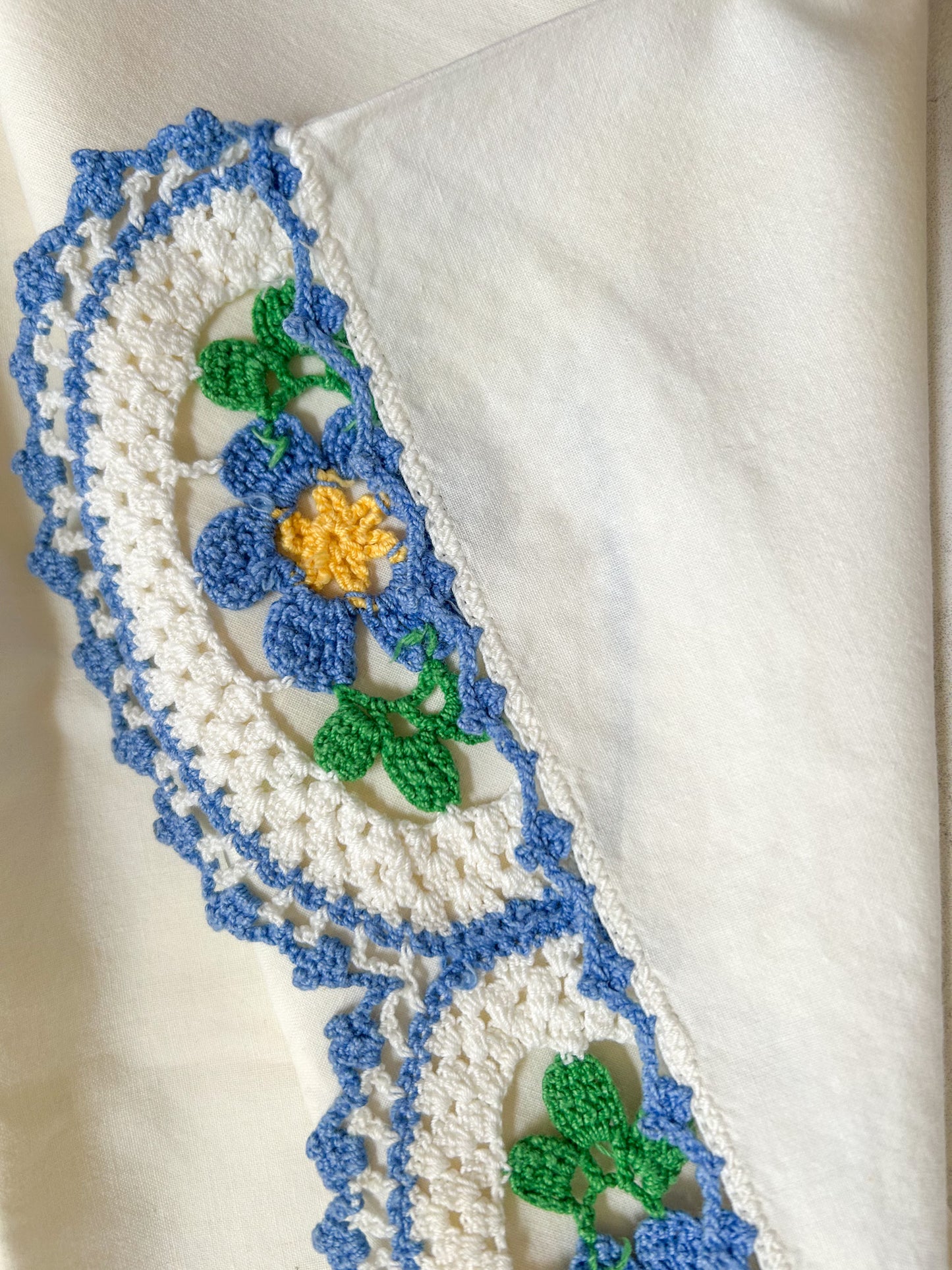 Vintage Pillowcase Set with Crocheted Floral Trim