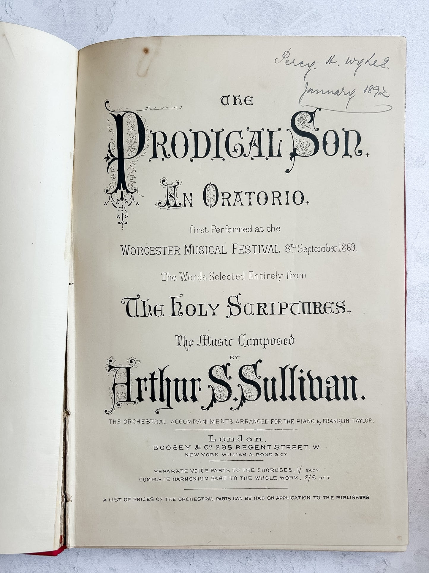 Antique Arthur Sullivan The Prodigal Son Music Folio | c.1890