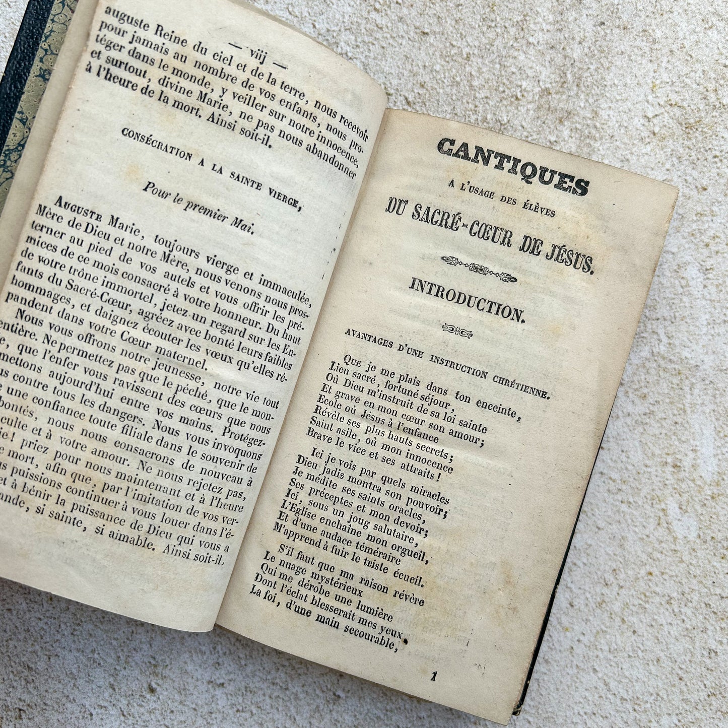 1800s French Antique "Recueil de Cantiques" Prayer Book with Ephemera